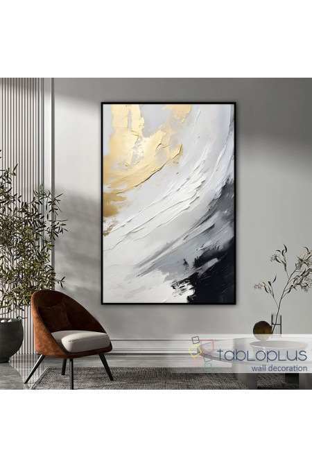 Black White with Gold II 3d Heavy Textured Partial Oil Painting -Wall Art